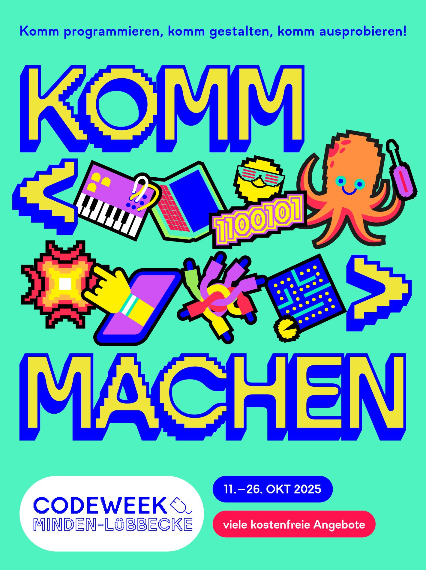 🚀 Code Week 2025 – Deine Ideen. Deine Technik. Deine Zukunft.

Vom 11. bis 26. Oktober wird im Kreis Minden-Lübbecke wieder gecodet, getüftelt und gestaltet – bei der Code Week 2025!

In kostenlosen Workshops kannst du Roboter steuern, Spiele bauen, Apps entwickeln oder dich einfach mal ausprobieren – egal, ob du neu dabei bist oder schon Erfahrung mitbringst.

👩‍💻 Girls only zum Auftakt:
Am 11. Oktober startet die Code Week mit einem exklusiven Event für Mädchen, die in die Welt des Programmierens eintauchen wollen. Empowerment, Kreativität und digitale Skills stehen im Mittelpunkt  und das ganz ohne Vorkenntnisse!

💡 Und das Beste:
Alle Teilnehmenden erhalten das inspirierende „Women Do Science“-Arbeitsheft mit unseren Role Models und passenden Mathematik und Physikaufgaben. 

👇 Hier nochmal alles Wichtige auf einen Blick:

✅ Code Week 2025 – Das Wichtigste in Kürze
📅 Wann? 11.–26. Oktober 2025
📍 Wo? Im ganzen Kreis Minden-Lübbecke
🧠 Was? Workshops & Aktionen zu Coden, Robotik, App-Entwicklung & digitaler Kreativität

👧 Special für Mädchen: Auftaktevent nur für Girls am 11.10.
🎁 Goodie: Alle Teilnehmenden erhalten das „Women Do Science“-Arbeitsheft
💸 Kosten? Alles kostenlos!

#womendoscience #casioeducation #fair #mintmädchen #stem #mint #coding #girslempowerment
