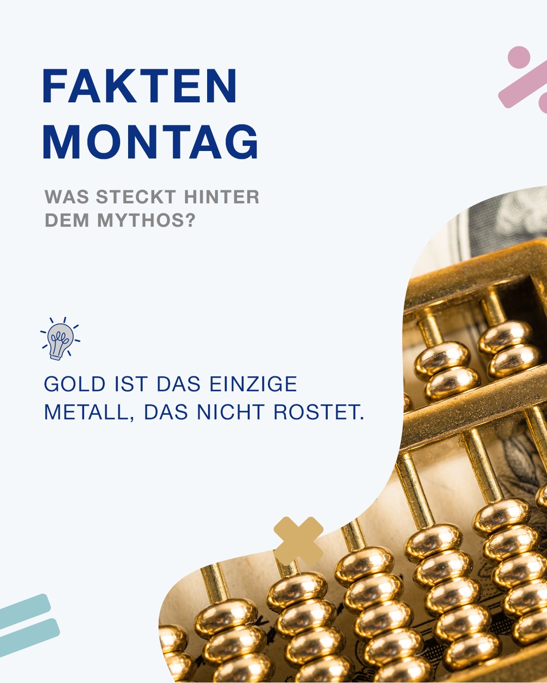 Gold rostet nicht. Und es ist nicht das einzige Metall ✨

Gold gehört zu den Edelmetallen und reagiert kaum mit seiner Umgebung.
Aber auch andere Metalle wie Platin oder Silber sind reaktionsträge.

Im sogenannten "Königswasser" kann man Gold aber auflösen.

#FaktenMontag #ChemieImAlltag #Gold #Wissenschaft #STEM