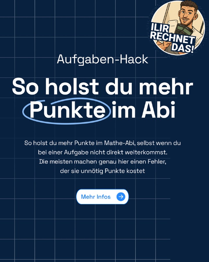Im Mathe-Abi zählt nicht nur das richtige Ergebnis.
Auch dein Rechenweg, deine Ansätze und deine Gedanken bringen dir Punkte.

👉 Schreib IMMER etwas hin:
Skizze, Formel oder erster Ansatz – das kann schon den Unterschied machen.

Leer lassen = verschenkte Punkte.

💬 Machst du das schon oder lässt du Aufgaben manchmal leer?

#MatheAbi #AbiTipps #PunkteSichern #Mathelernen #IlirRechnetDas