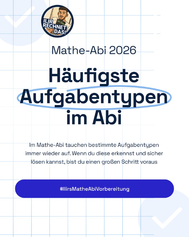 Im Mathe-Abi kommen viele Aufgaben in ähnlicher Form immer wieder dran.
Wenn du die typischen Aufgabentypen erkennst und sicher lösen kannst, bist du deutlich besser vorbereitet.

👉 Fokussiere dich beim Lernen genau auf diese Bereiche – das bringt dir am meisten.

💬 Welches Thema fällt dir aktuell am schwersten?

#MatheAbi #Abi2026 #Mathelernen #Analysis #Stochastik #Geometrie #Algebra #IlirRechnetDas
