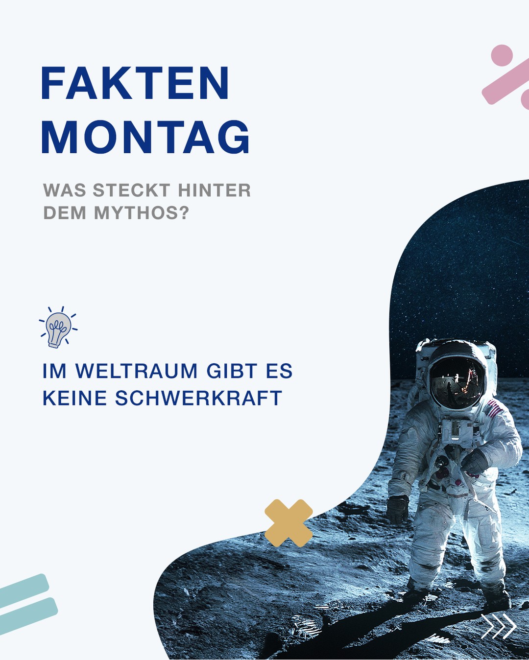 Gibt es Schwerkraft im Weltraum? 🌍

Tatsächlich wirkt sie überall im Universum. Auch bei Astronaut*innen im All 🚀
Warum sie trotzdem schweben, verstehst du auf den nächsten Slides 🔍

#faktenmontag #physik #raumfahrt #wissenschaft #lernen