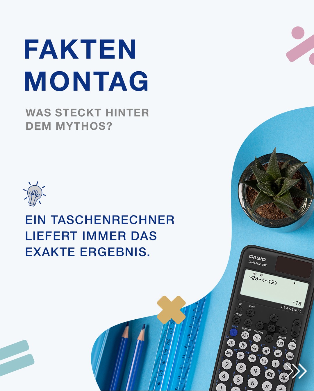 Die meisten vertrauen ihrem Taschenrechner blind.

Und das zu Recht.
Trotzdem kann es zu Abweichungen kommen. Dann ist das Ergebnis nicht „falsch“ sondern einfach nur gerundet.
Denn viele Zahlen haben unendlich viele Nachkommastellen und genau dadurch entstehen minimale Abweichungen beim Rechnen.

Trotzdem liefern moderne Taschenrechner extrem präzise Ergebnisse 🙌

#Mathe #Taschenrechner #Schule #Naturwissenschaften #Lernen