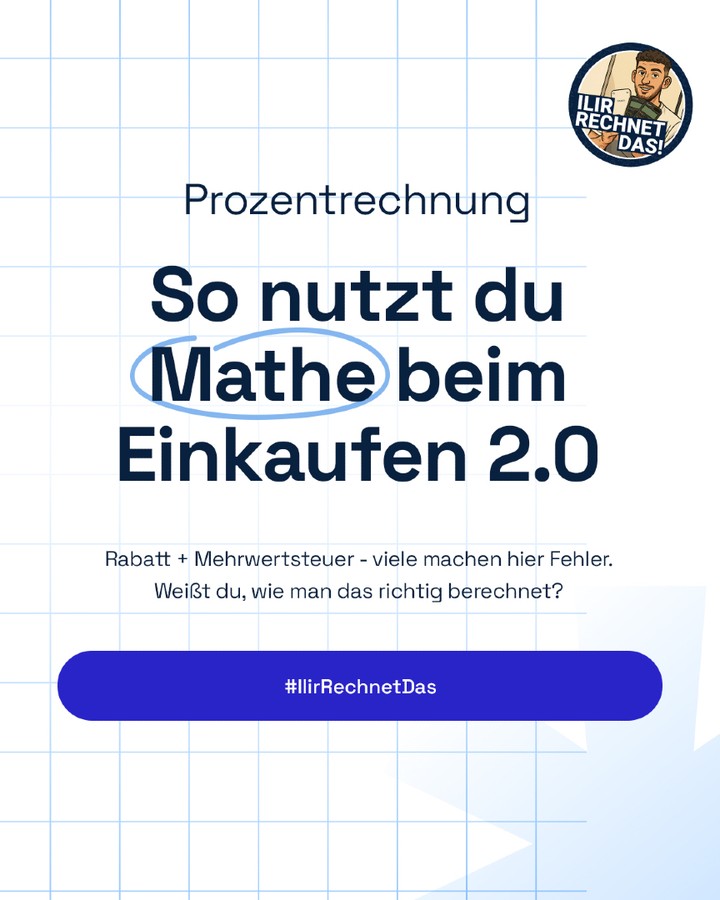 Rabatt + Mehrwertsteuer = für viele eine typische Fehlerquelle 🤔

Viele denken, sie sparen automatisch - aber je nach Reihenfolge kann sich der Preis ganz anders entwickeln.

Genau deshalb lohnt es sich, einmal sauber nachzurechnen. 🔢

Hättest du gedacht, dass der Preis am Ende so hoch ist? ⬆️

#MathelmAlltag #Prozentrechnung #Mathelernen #Alltagsmathe #|lirRechnetDas