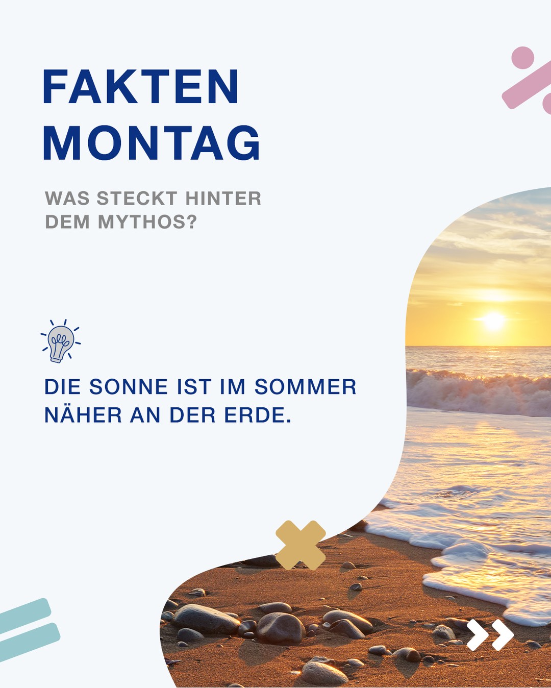Die Sonne ist im Sommer näher an der Erde ☀️ 
Klingt logisch, stimmt aber nicht. 

Der Sommer entsteht nicht durch die Entfernung zur Sonne, sondern durch die Neigung der Erdachse. Dadurch treffen die Sonnenstrahlen steiler auf die Erde und die Tage sind länger. 🌍

Wusstest du das schon?

#Faktenmontag #Physik #Naturwissenschaften #Lernen #Schule