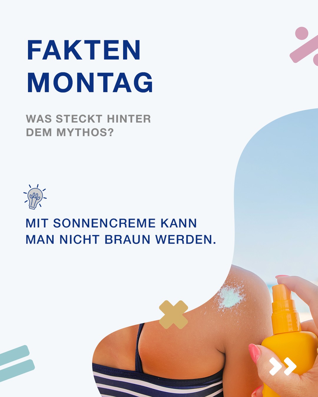 ☀️Viele verzichten auf Sonnencreme, weil sie schneller braun werden möchten. 
Auch mit Sonnencreme kann deine Haut braun werden. Die Bräune entsteht, weil die Haut als Reaktion auf UV-Strahlung mehr Melanin produziert.

Wichtig zu wissen: Bräune ist aus biologischer Sicht kein Zeichen dafür, dass die Haut etwas Gutes erlebt. Sie zeigt vielmehr, dass die Haut bereits auf UV Strahlung reagiert hat und sich vor weiteren Schäden schützen möchte.

Gerade deshalb ist Sonnencreme so wichtig. Sie verlängert die Eigenschutzzeit der Haut, reduziert das Risiko für Sonnenbrand und schützt vor langfristigen Hautschäden durch UV-Strahlung.

👉 War dir bewusst, dass Bräune eigentlich eine Schutzreaktion der Haut ist? 

#Faktenmontag #Sonnencreme #Wissenschaft #Sommer #Bildung