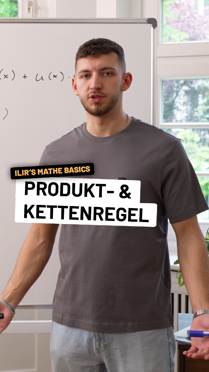 Produktregel und Kettenregel?
Mit diesem Merksatz weißt du sofort, wie du die Ableitung bildest.

✅ Produktregel: Erste Funktion ableiten und mit der zweiten Funktion multiplizieren. Danach die erste Funktion mit der abgeleiteten zweiten Funktion multiplizieren. Zum Schluss beide Ergebnisse addieren.

✅ Kettenregel: Äußere Ableitung mal innere Ableitung.

Mit diesen beiden Regeln kannst du viele Funktionen ableiten, die im Matheunterricht, in der Oberstufe und im Abitur immer wieder vorkommen.

💬 Jetzt bist du dran: Was ist die Ableitung von f(x) = x³ · eˣ? Schreib deine Lösung in die Kommentare. 👇

#Mathe #Ableitung #Produktregel #Kettenregel #Abitur