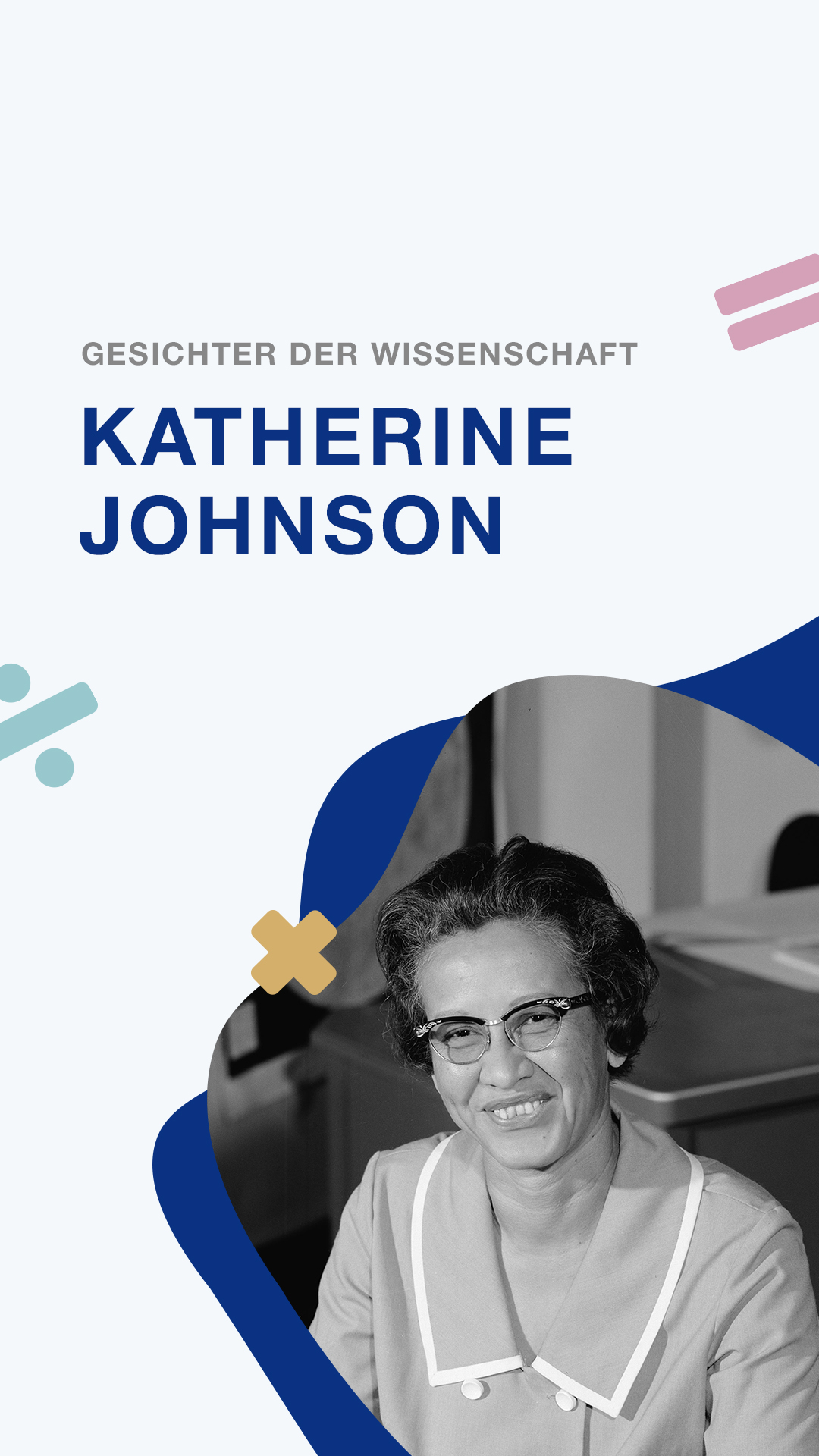 Schon „Hidden Figures“ gesehen? 👀 Das ist die wahre Geschichte dahinter.

Heute hätte Katherine Johnson Geburtstag und wäre 108 Jahre geworden.

Die Mathematikerin schrieb mit ihren Berechnungen für die NASA Raumfahrtgeschichte und war unter anderem an John Glenns Erdumrundung und Apollo 11 beteiligt.🚀

Welche Wissenschaftler*in möchtet ihr als Nächstes sehen?  Verrat’s uns in den Kommentaren!👇

#KatherineJohnson #HiddenFigures #NASA #WomenInScience #MINT

Bild 2: NASA, 1966, Public Domain (USA), via Wikimedia Commons
Bild 3: NASA Langley Research Center, 1971, Public Domain (USA), via Wikimedia Commons
Bild 4: NASA, 1960 · Public Domain (USA)
Bild 5: NACA Langley Research Center, 1947, NASA Bild NIX EL 2001 00471, via Wikimedia Commons
Bild 6: NASA, 1962 · Public Domain (USA)
Bild 7: NASA Langley Research Center, 1980, Public Domain (USA), via Wikimedia Commons
Bild 8: NASA/Sean Smith, 2008, Public Domain (USA), via Wikimedia Commons
Bild 9: NASA/Bill Ingalls, 2015 · Public Domain USA
Bild 10: NASA Langley/David C. Bowman, 2017, Public Domain USA, via Wikimedia Commons