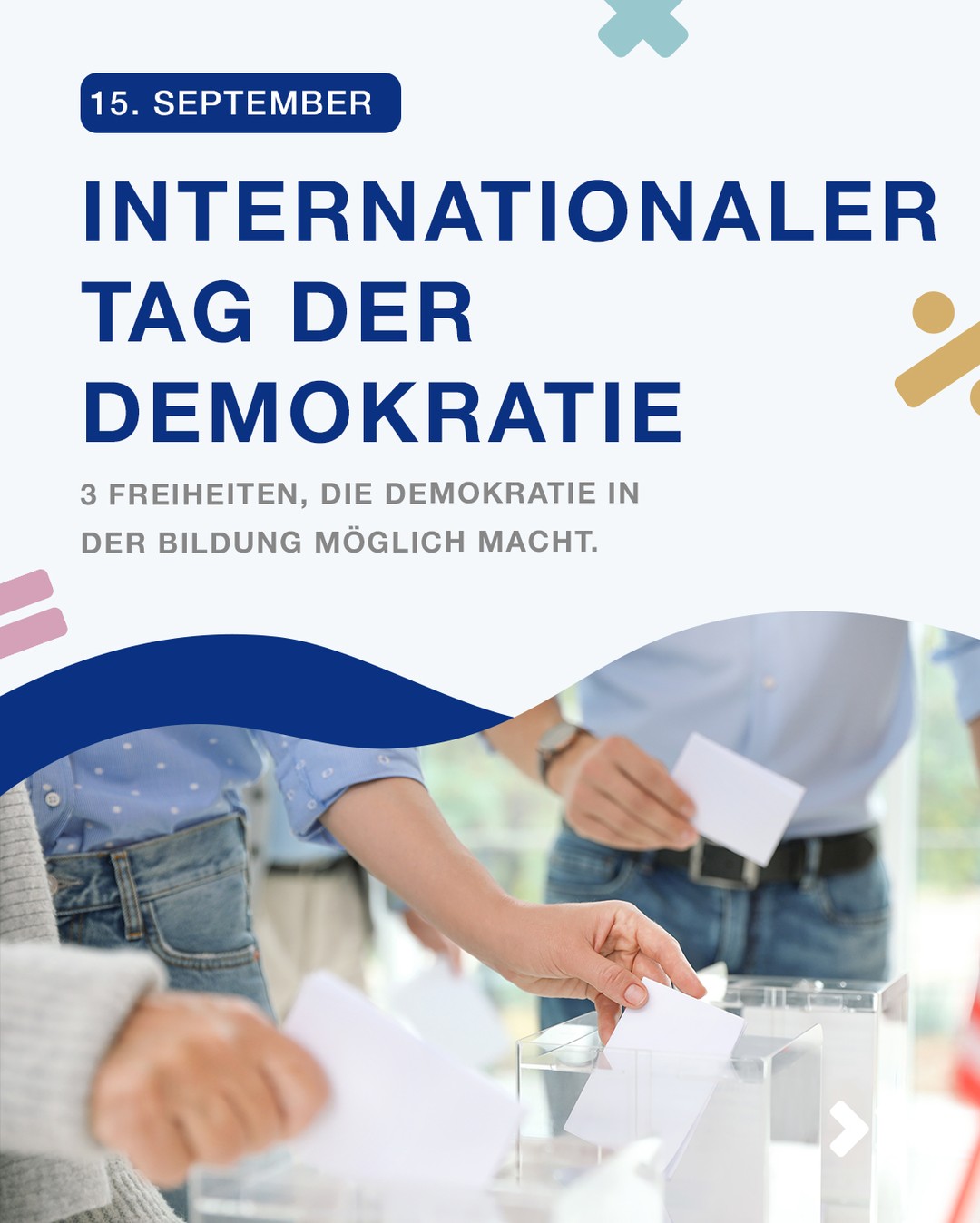 Schon mal darüber nachgedacht? 👀
Demokratie ist weit mehr als nur wählen.

Sie prägt auch unseren Bildungsalltag: Mädchen haben Zugang zu Schule und Studium, Forschung darf unabhängig sein und politische Themen können offen diskutiert werden.

In anderen Ländern ist das nicht selbstverständlich.
Heute, am Tag der Demokratie, lohnt es sich deshalb besonders, genauer hinzuschauen, was Demokratie im Alltag ermöglicht.

Welche dieser Freiheiten war dir bisher am wenigsten bewusst? 💡

#TagDerDemokratie #Demokratie #Bildung #Schule #Wissenschaft