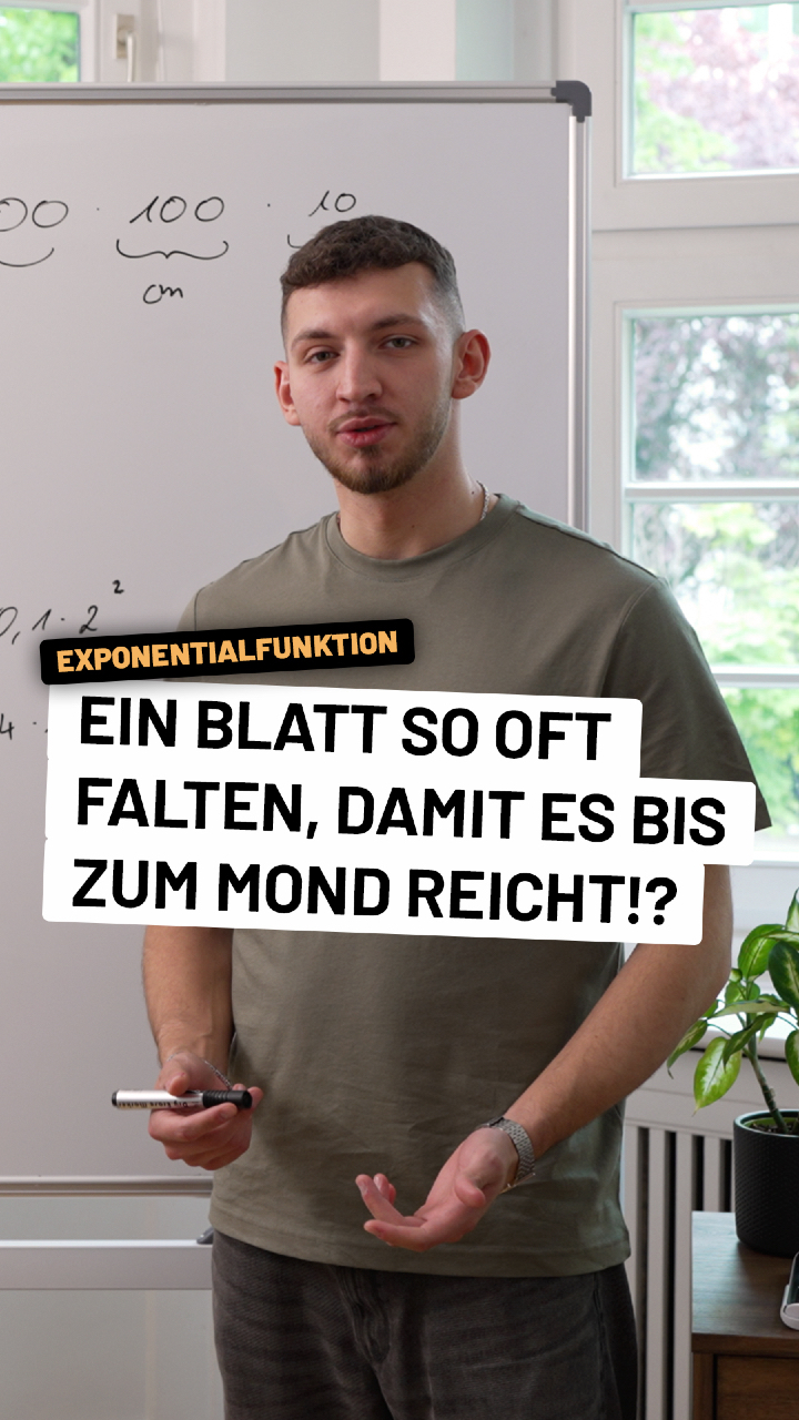Kennt ihr schon mein YouTube-Video „Exponentialfunktion | Mondpapier“? 🌙🧮

Ein Blatt Papier, 42 Faltungen und exponentielles Wachstum: Ich zeige euch, wie sich das mathematisch berechnen lässt und was am Ende dabei herauskommt.

👉 Schaut euch das komplette Video auf YouTube an!