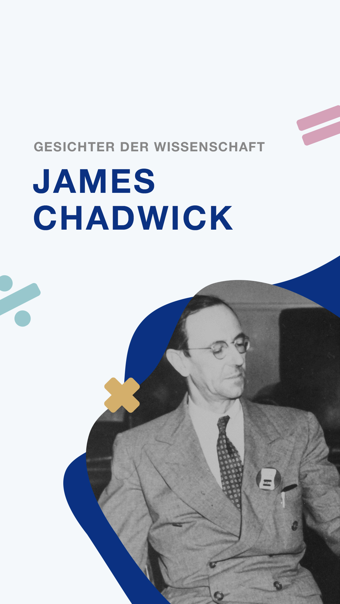 Und, im Chemieunterricht aufgepasst? 👀
Dann solltest du wissen, was Neutronen sind.

Heute vor 135 Jahren wurde James Chadwick geboren.

1932 gelang ihm der Nachweis des Neutrons und damit eine Entdeckung, die unser Verständnis vom Aufbau der Atome entscheidend verändert hat. 🔬

Welche Person aus der Wissenschaft sollte viel mehr Menschen kennen?
Schreib es in die Kommentare und wir machen ein Video dazu. 👇

#jameschadwick #physik #chemie #wissenschaft #mint

Quellen: 
Bild 2: Los Alamos National Laboratory, via Wikimedia Commons
Bild 3: U.S. Army Signal Corps, via Wikimedia Commons, Public Domain
Grafik 4: Bdushaw, CC BY SA 4.0, via Wikimedia Commons
Bild 5: Los Alamos National Laboratory, via Wikimedia Commons