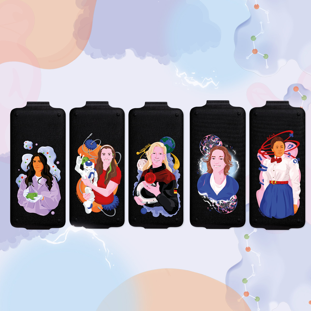 Fünf Women do science Cover für einen ClassWiz Taschenrechner mit Wissenschaftlerinnen auf den Covern.