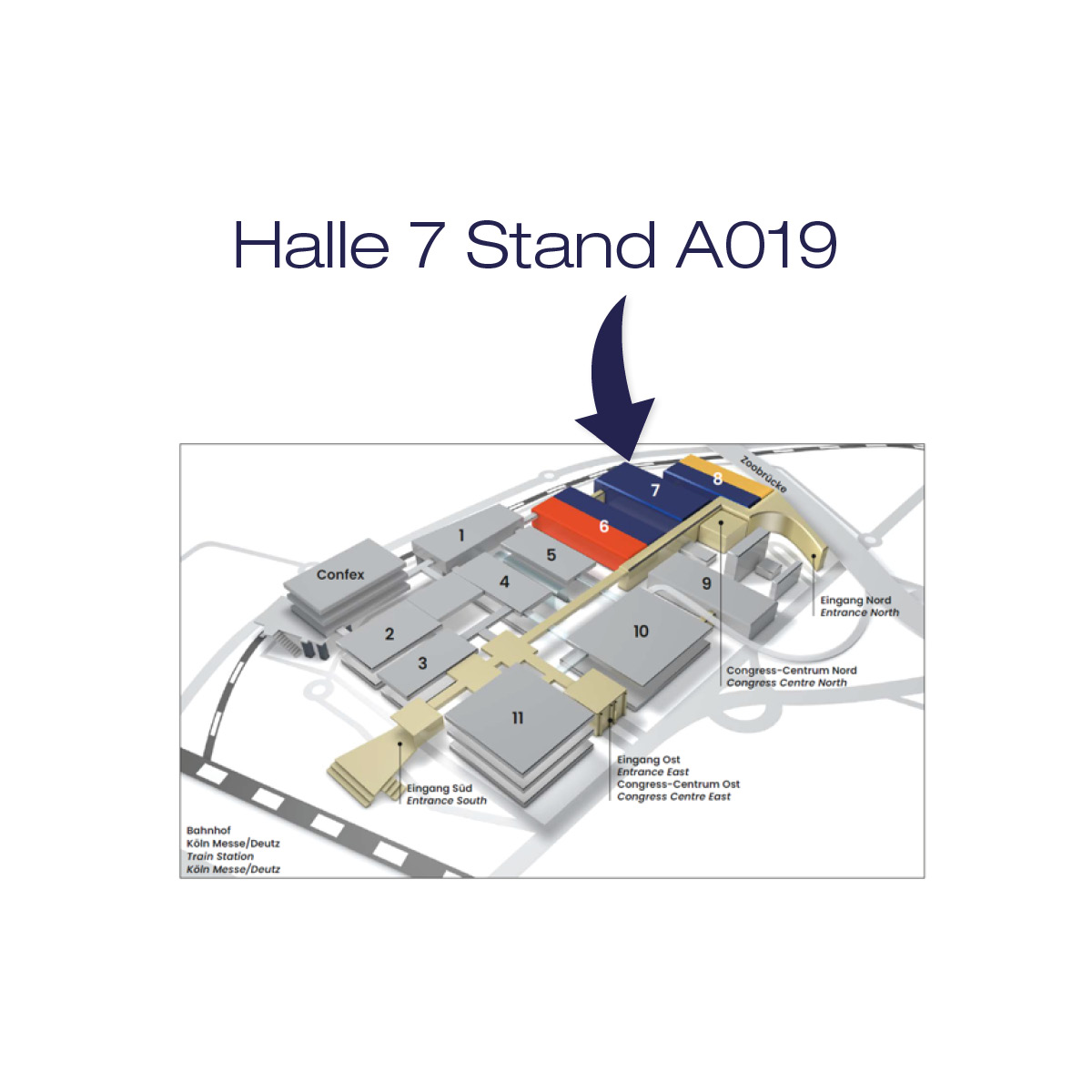 Didacta Hallennummerierung mit Pfeil zu Halle 7, in dem sich der Casio Stand befindet.